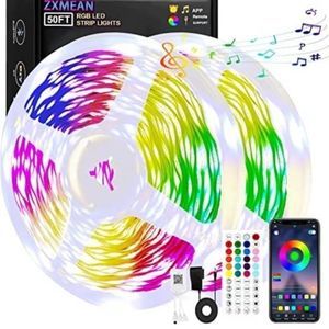 Led Strip Lights for Bedroom, 50ft Music Sync Color Changing 5050 RGB Light, App